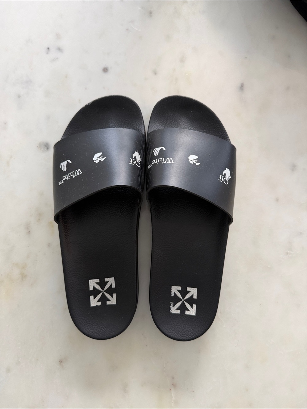 Off-White Black Slide Sandals with White Logo Graphics